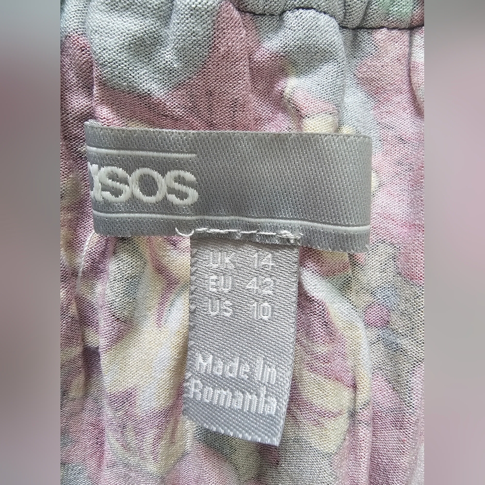 ASOS Women's Midi Dress Bright Print  Asymmetrical Hem - Sz 10 - Picture 4 of 5